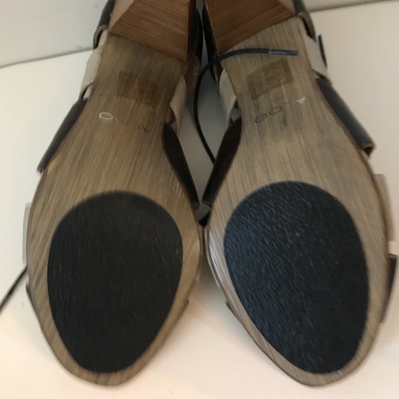 NEW ALDO GENUINE LEATHER CHOCOLATE BROWN/LIGHT GREY OPEN-TOE LACE-UP SHOES 39 - Picture 6 of 8